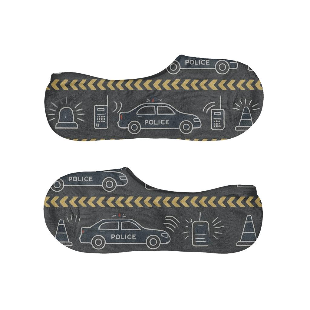 Cityscape Strip With Police Officer Night Patrol Icons soft cotton no-show socks