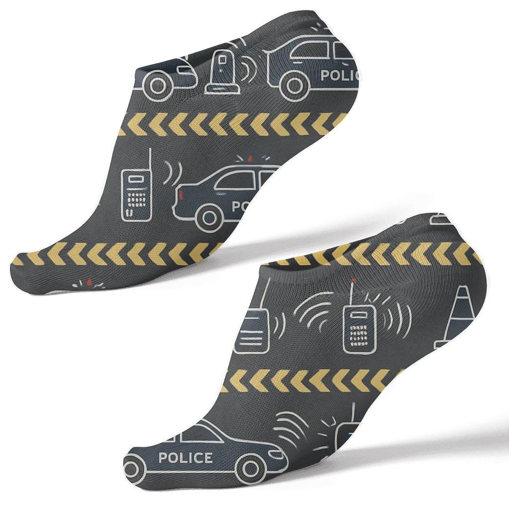 Cityscape Strip With Police Officer Night Patrol Icons personalized ankle socks