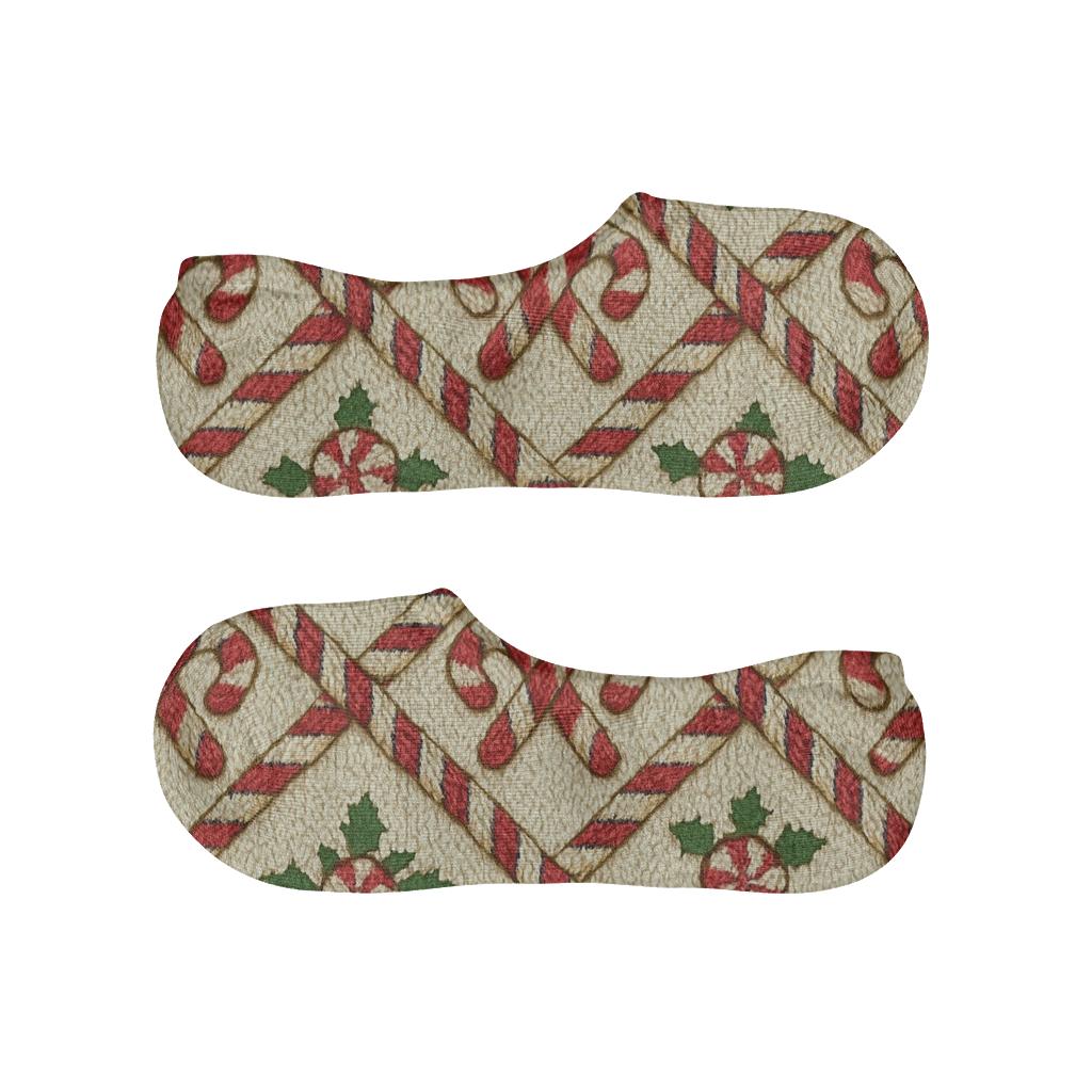 Candy Cane Lattice Holiday Knit Illusion designer print no-show socks