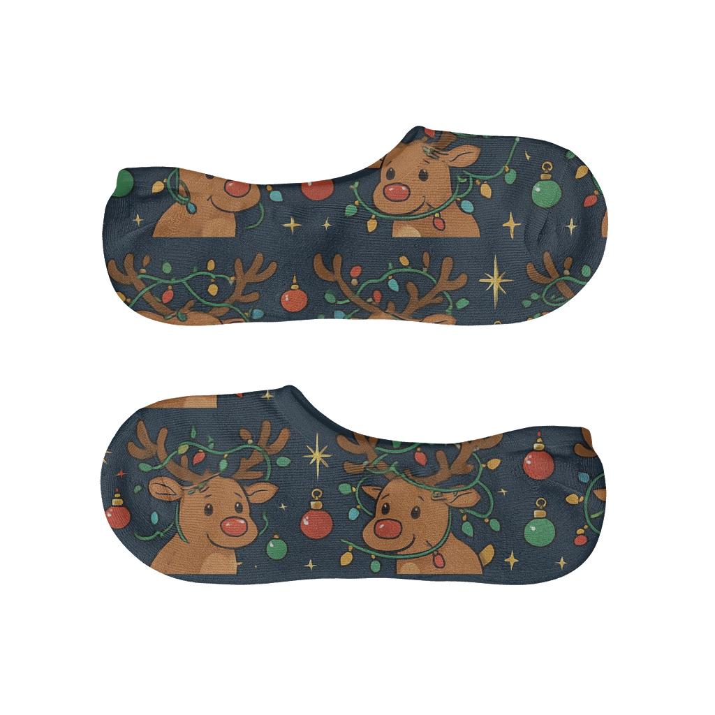 Xmas Reindeer Tangle Bands On Midnight Blue breathable seamless no-show sockscustom no-show socks