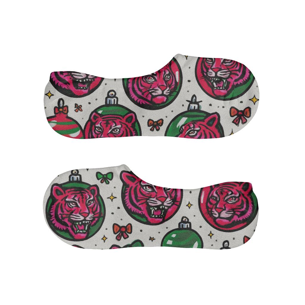 Pop Art Tiger Ornament Burst Grid On White Background soft cotton no-show socks