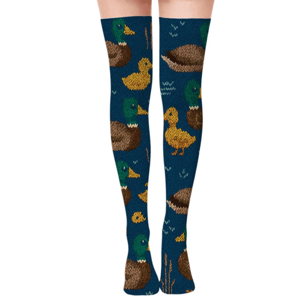 Knitted Pond Rhythm Duck Pattern stylish fashion over-the-knee socks