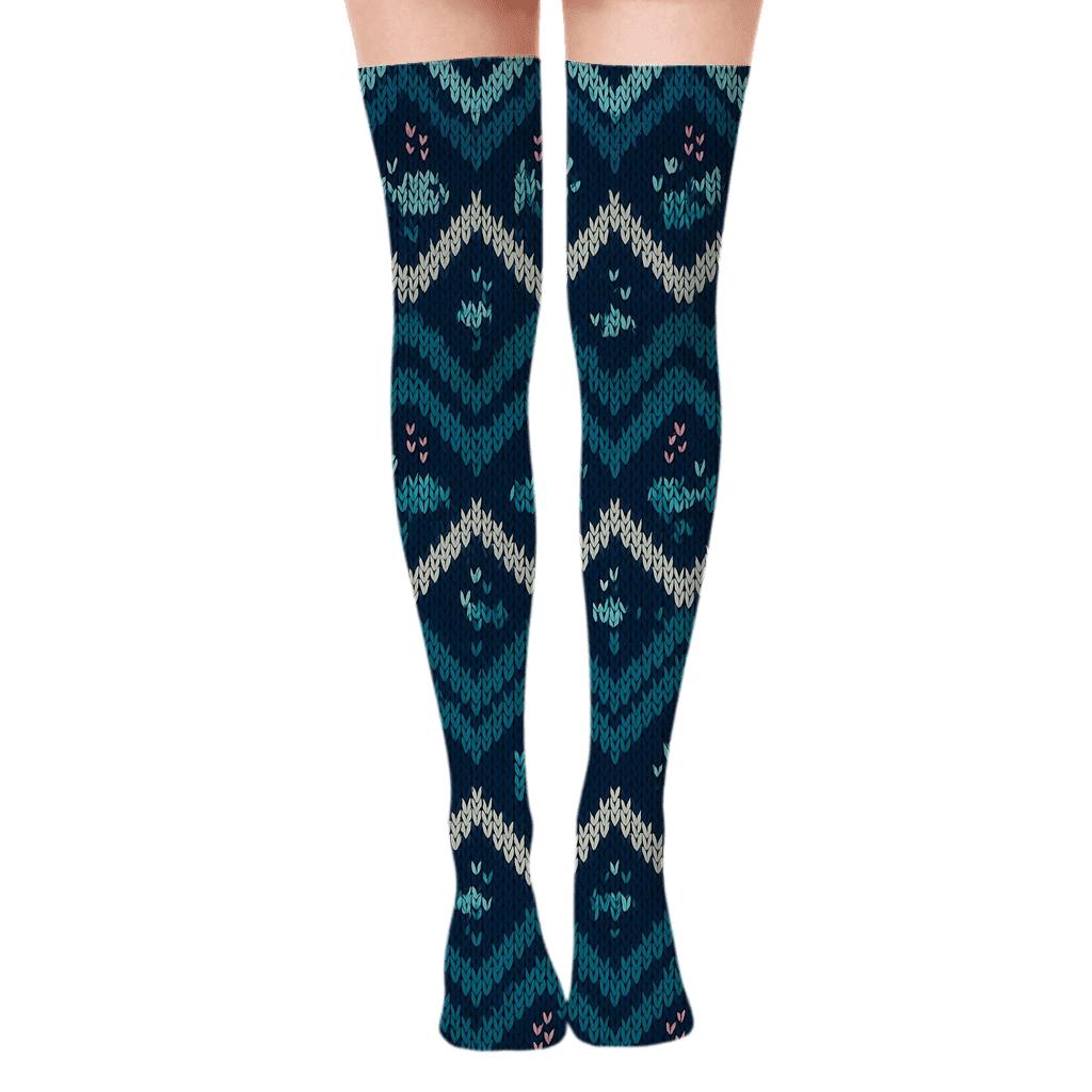 Fish Scale Chevron Knit Illusion soft everyday over-the-knee socks