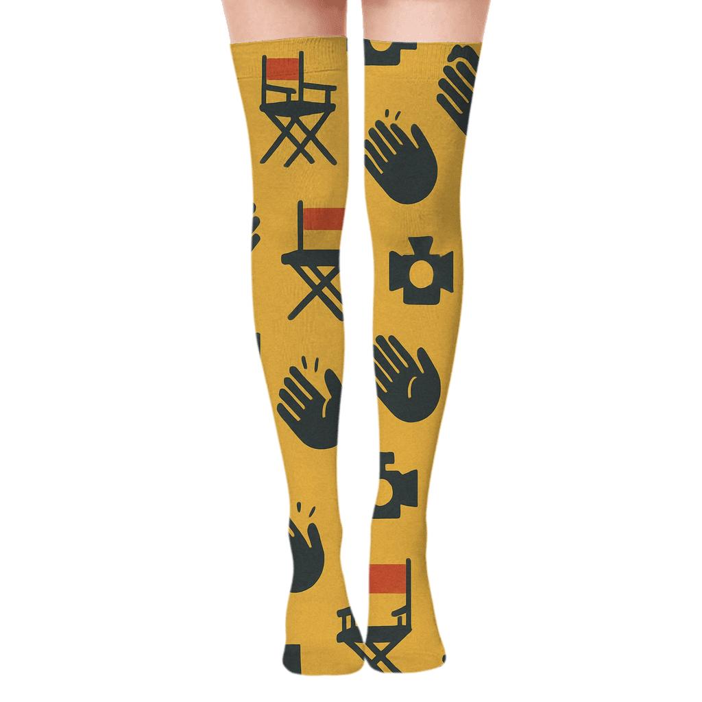 Director Chair Grid For Actor Night stylish fashion over-the-knee socks