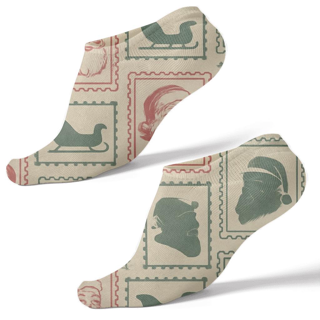 Vintage Holiday Santa Postage Tile Collage premium sports ankle socks
