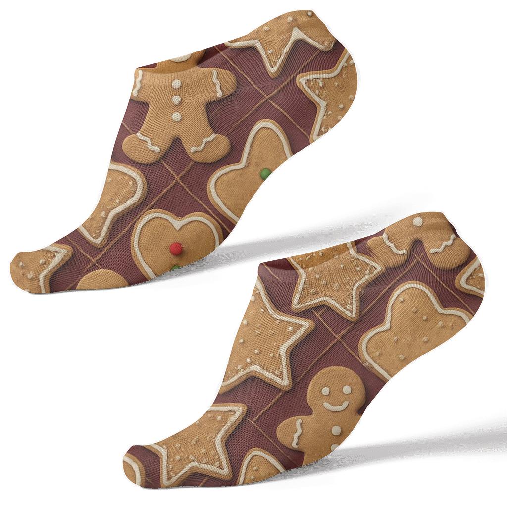 Gingerbread Tiles In Xmas Geometric Quilt custom ankle socks