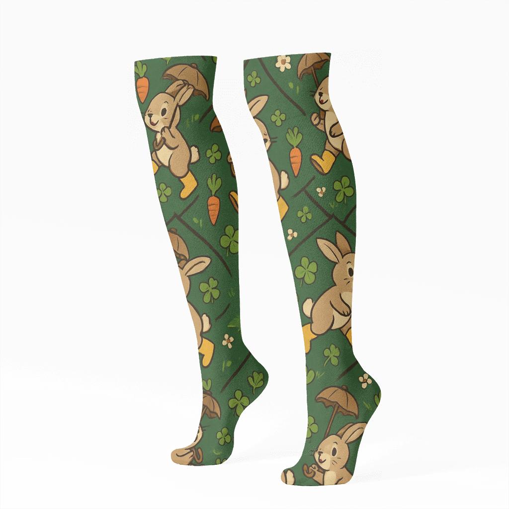 Carrot Patch Parade With Rabbit Motifs trendy patterned knee-high socks
