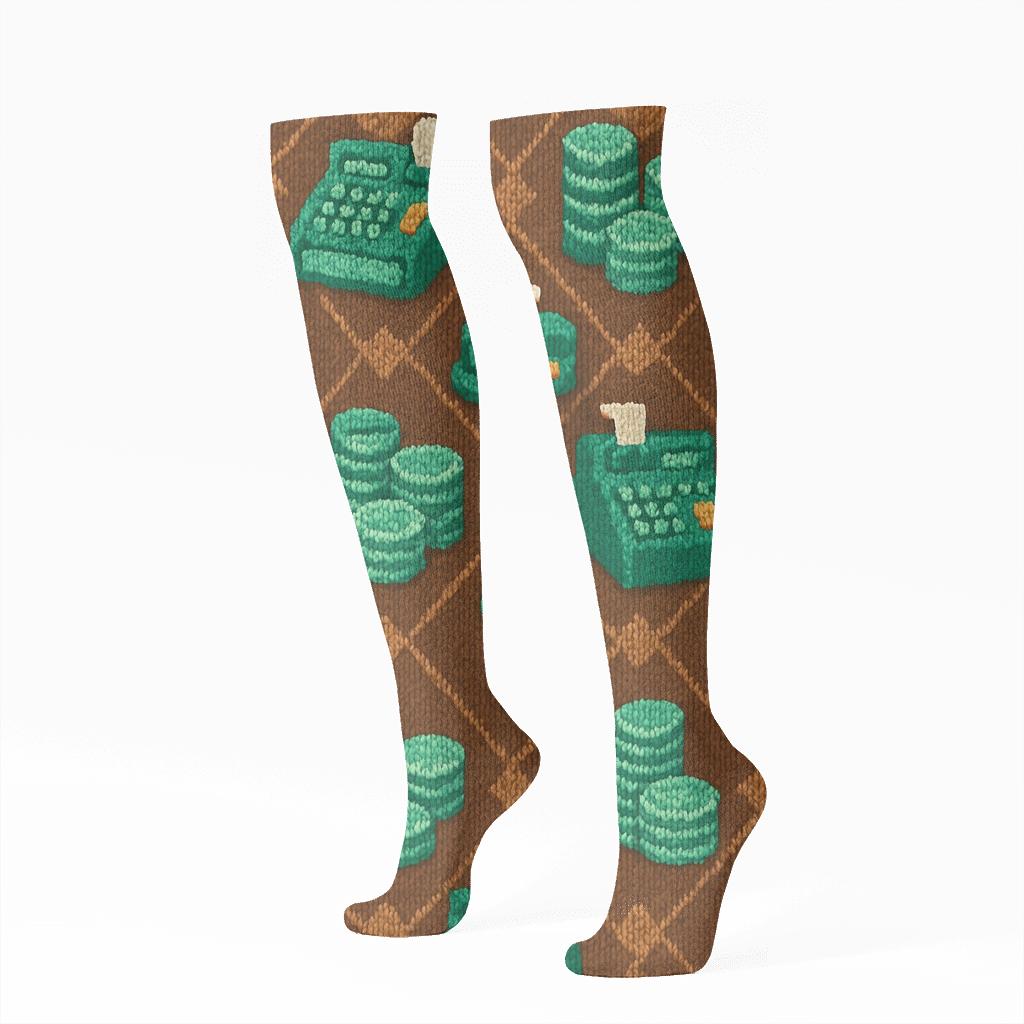 Knitted Cashier Register Tapestry comfortable cotton knee-high socks