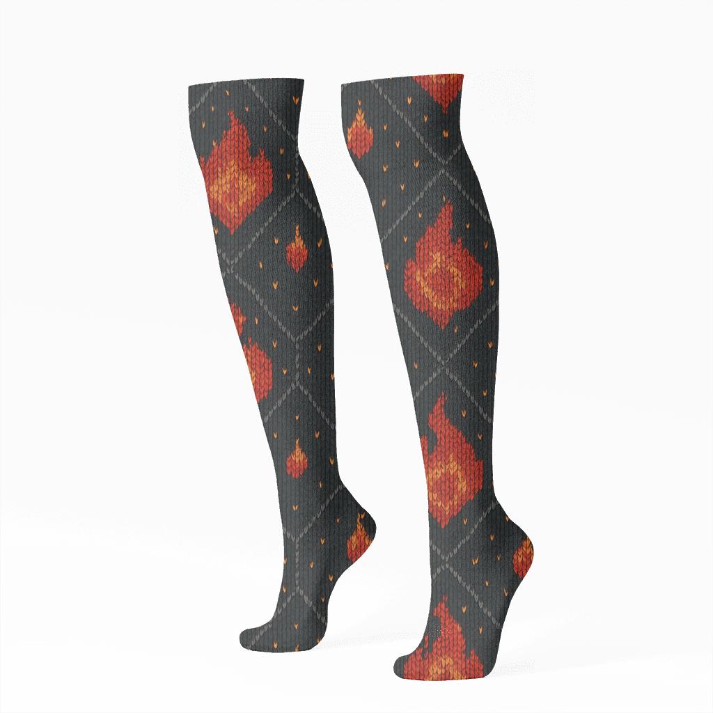 Fireplace Ember Quilt Tessellation designer print knee-high socks