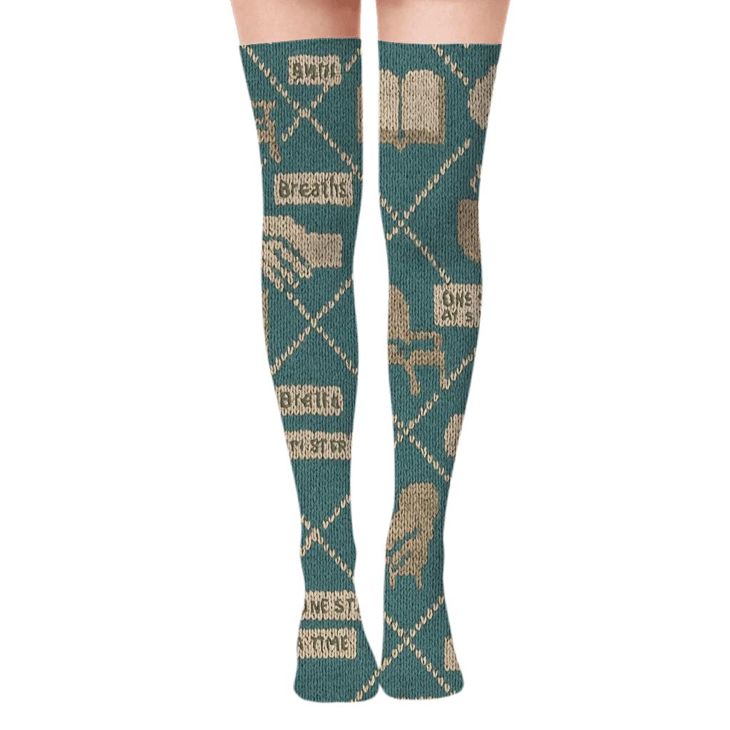 Knitted Counselor Comfort Symbols Tapestry unique graphic over-the-knee socks