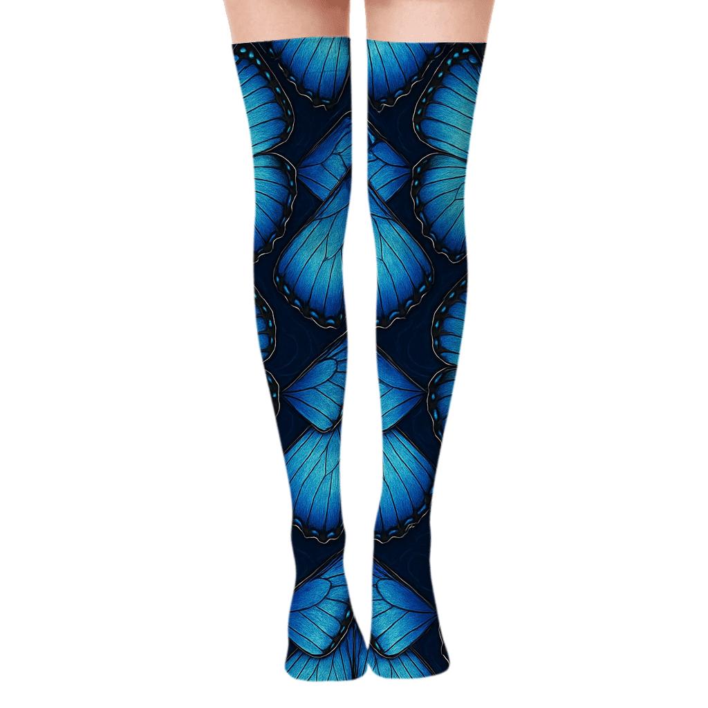 Iridescent Morpho Wing Vein Lattice On Midnight Background custom over-the-knee socks