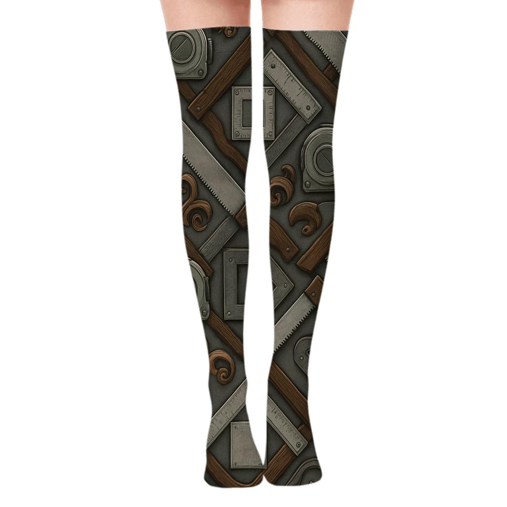 Tool Collage Lattice Pattern For Modern Carpenter personalized over-the-knee socks