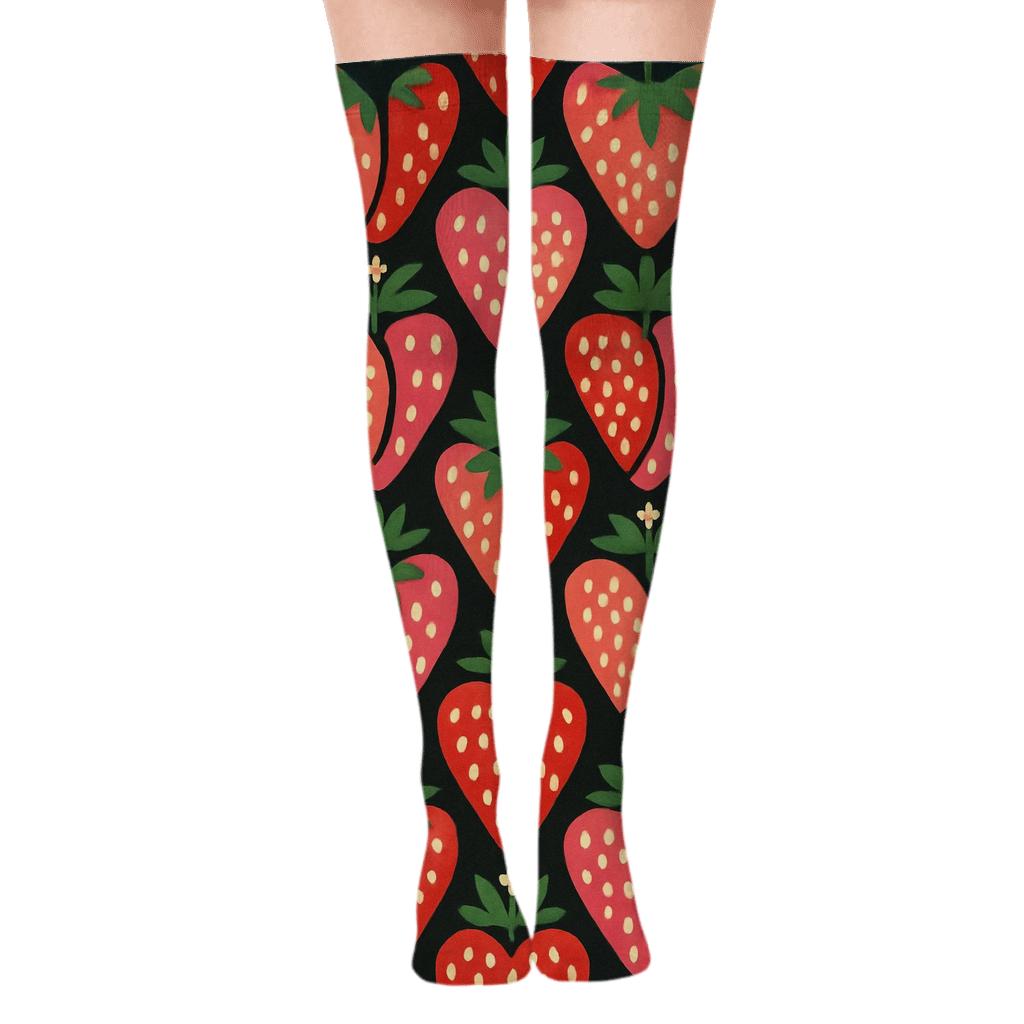 Midnight Strawberry Seed Chevron soft everyday over-the-knee socks