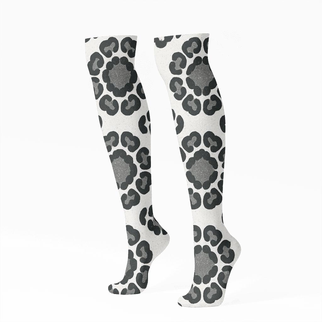 Monochrome Safari Chic Rosette Medallion Tiles On White Background custom knee-high socks