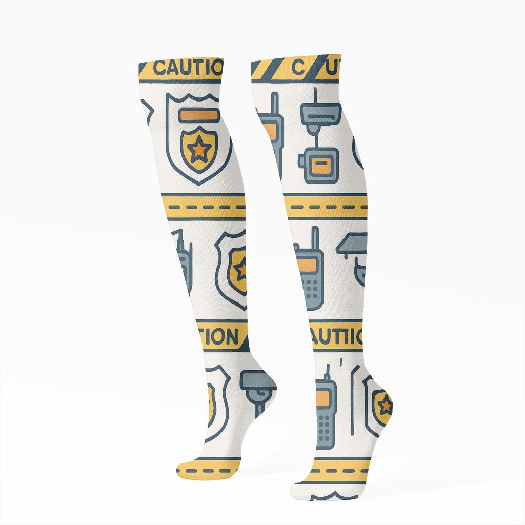 Caution Tape Bands With Security Guard Motif comfortable cotton knee-high socks
