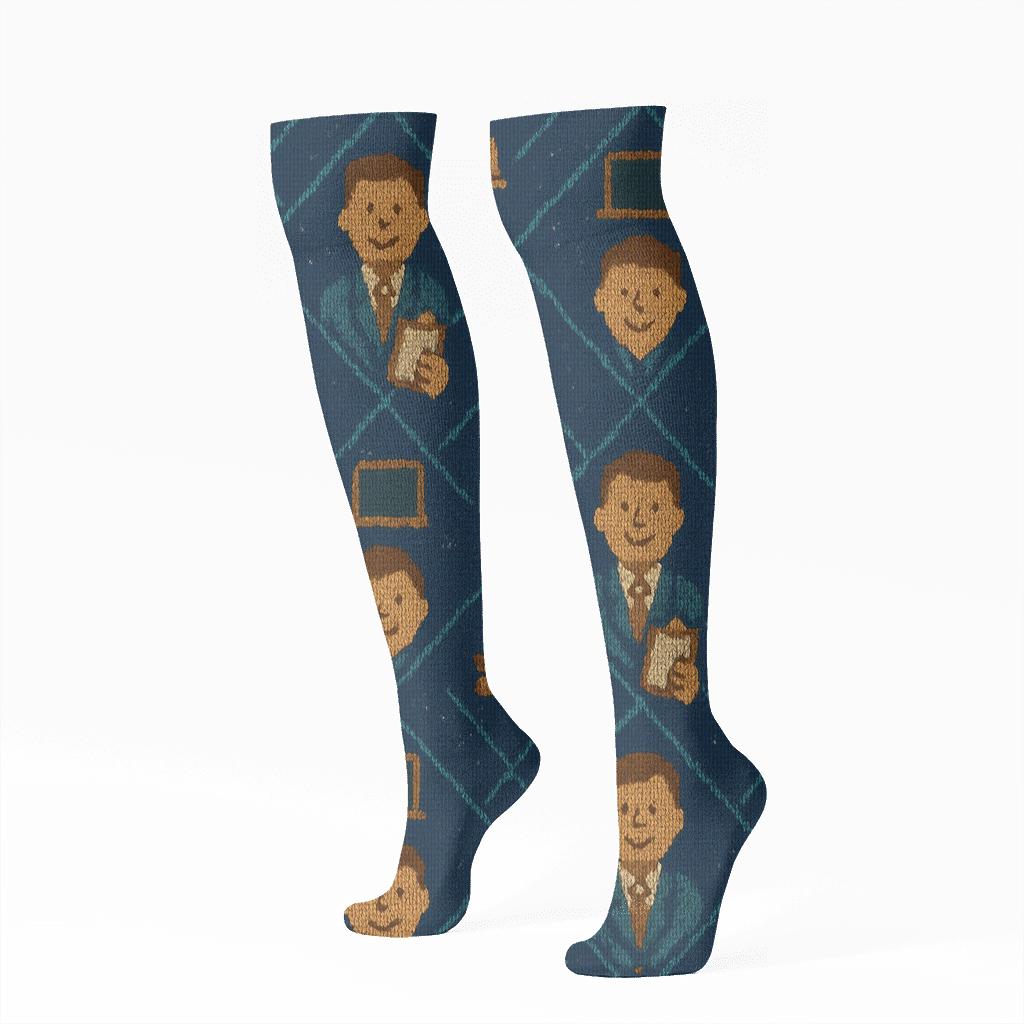 Knitted Illusion School Principal Motif Lattice comfortable cotton knee-high socks