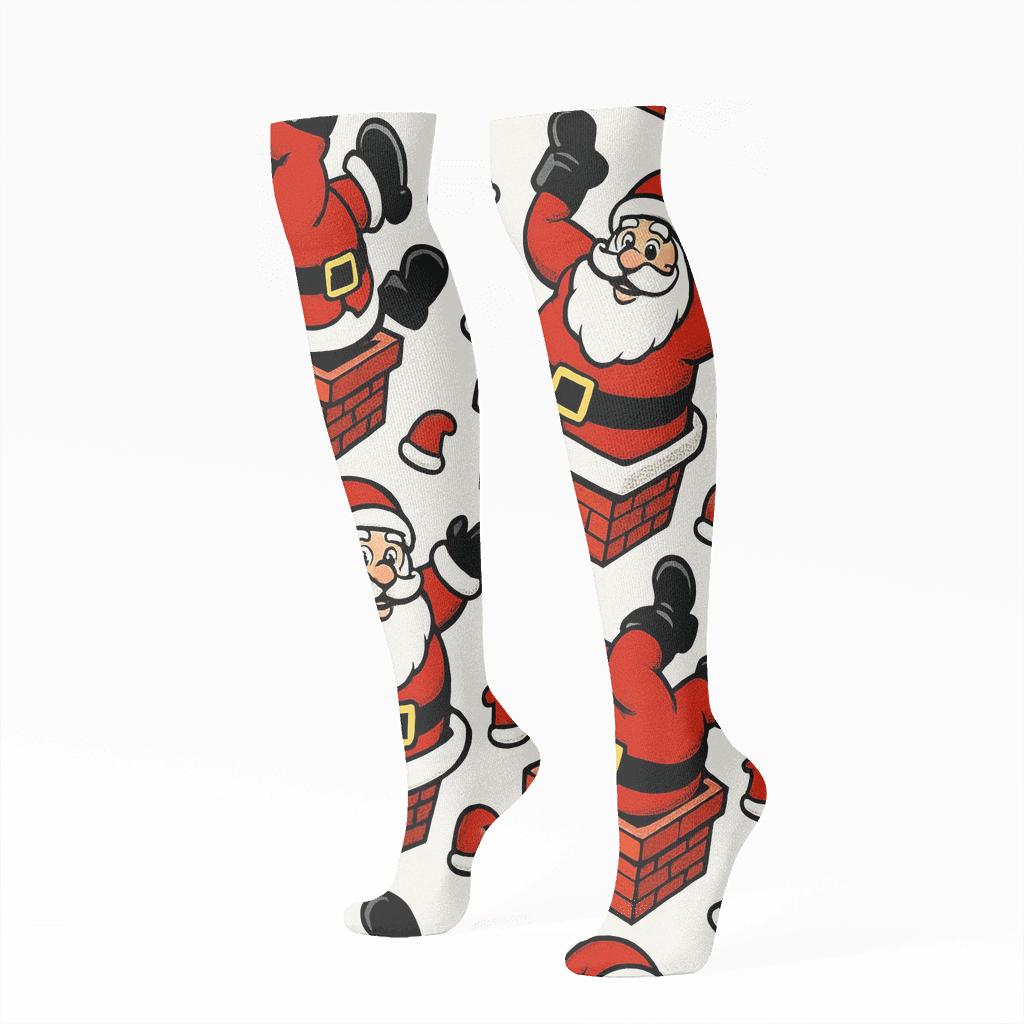 Pop Art Collage With Santa Chimney Loop stylish athletic knee-high socks