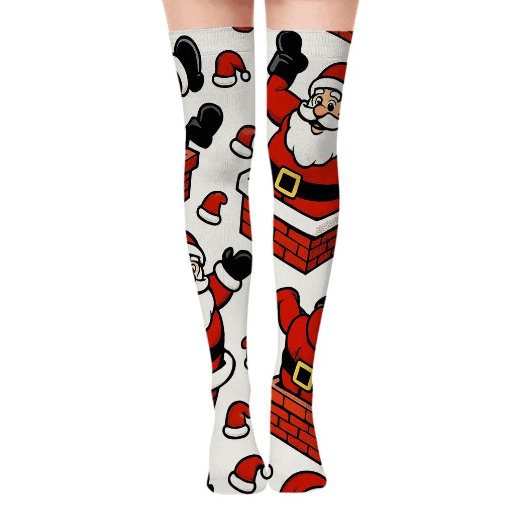 Pop Art Collage With Santa Chimney Loop stylish fashion over-the-knee socks
