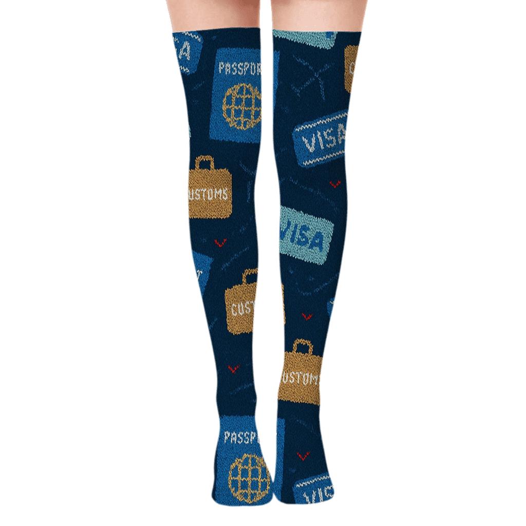 Immigration Officer Knit Illusion Stamp Scatter soft everyday over-the-knee socks