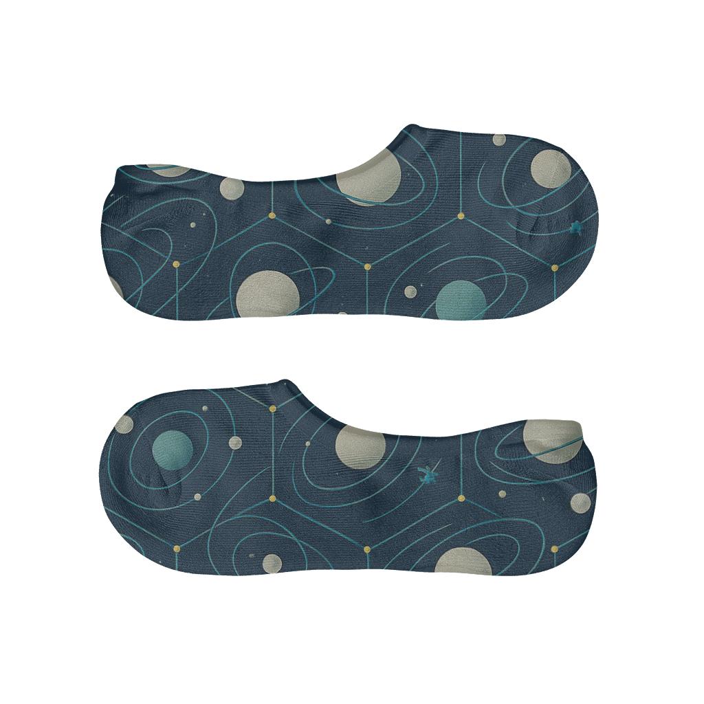 Ion Teal Orbital Bands Tessellation On Deep Navy Background soft cotton no-show socks