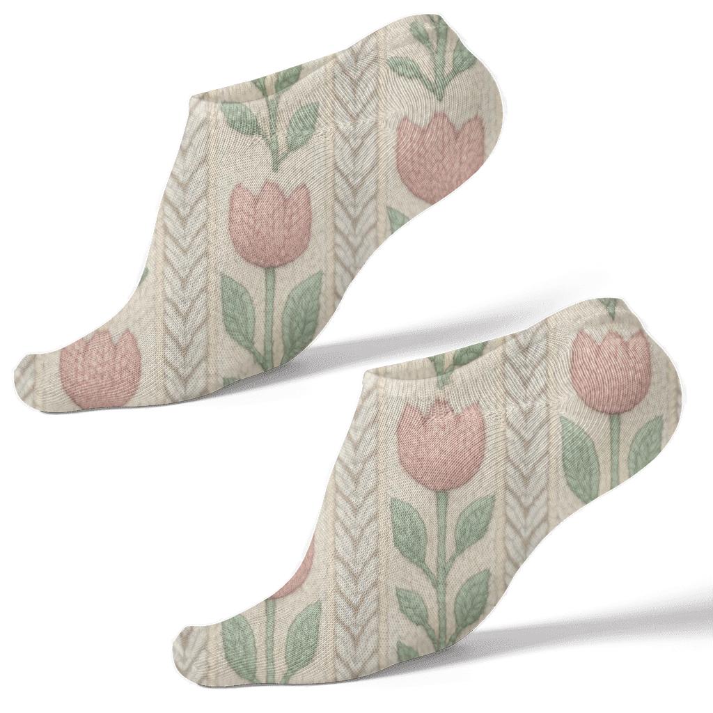 Sage Tulip Cable Knit Illusion Stripe Repeat On Cream Background comfortable cotton ankle socks