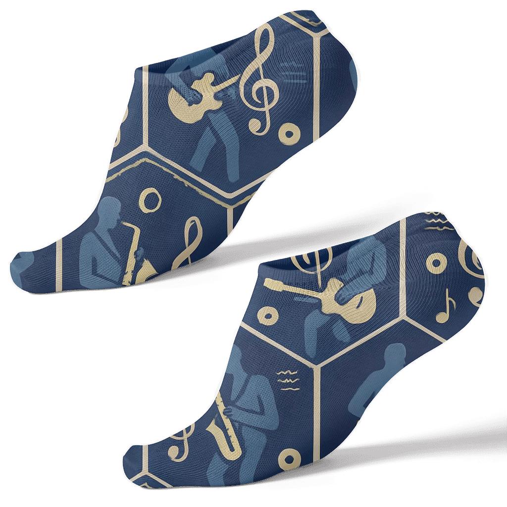 Indigo Concert Lattice With Musician Silhouettes custom ankle socks