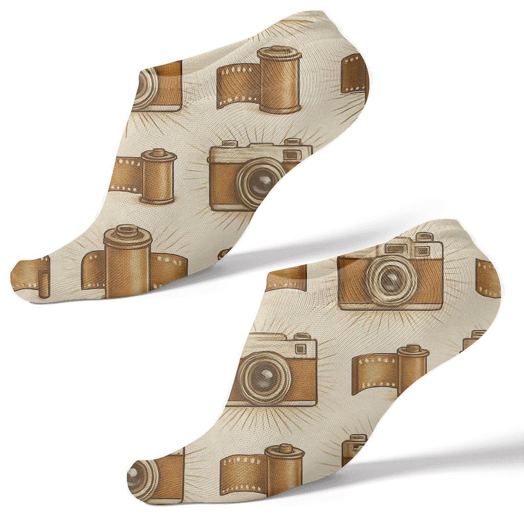 Vintage Cameras In Photographer Wave Bands personalized ankle socks