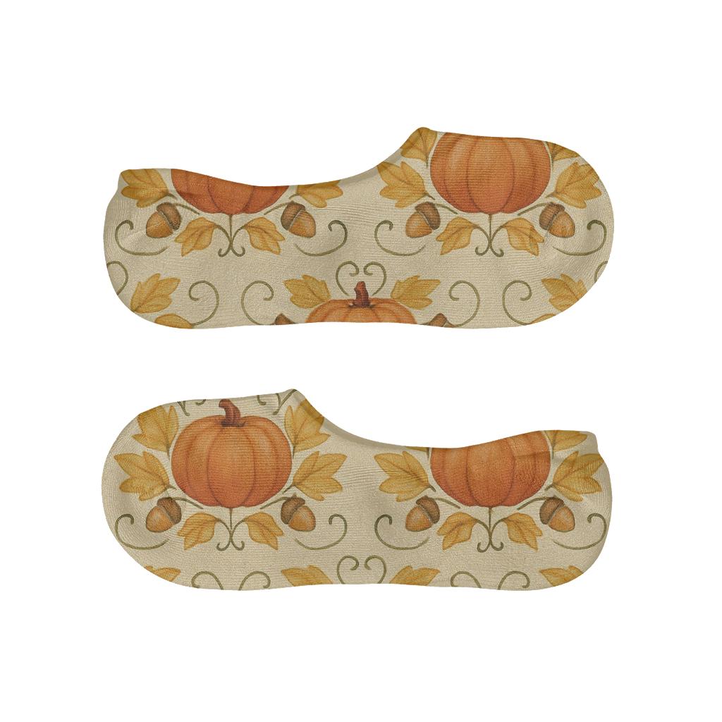Burnt Orange Pumpkin Patch Mirror Tile On Creamy Beige Background designer printed no-show socks