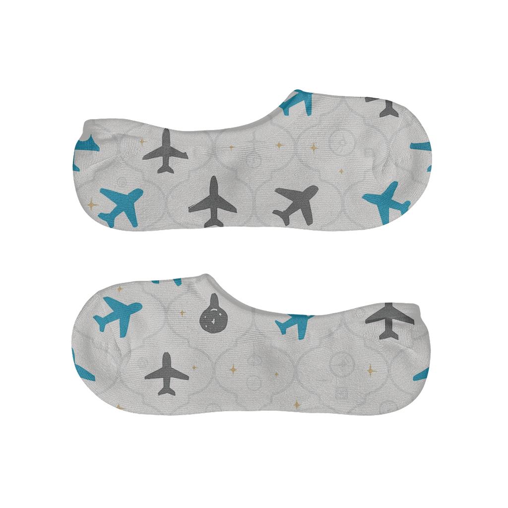 Cloud Lattice With Airplane Silhouettes comfortable invisible socks