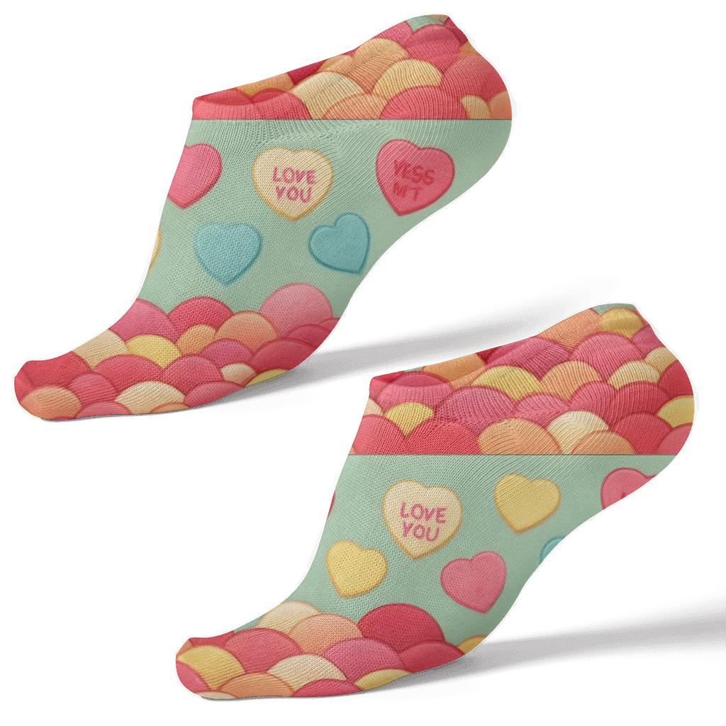 Pastel Candy Landscape With Valentine’s Candy Heart Hills unique graphic ankle socks