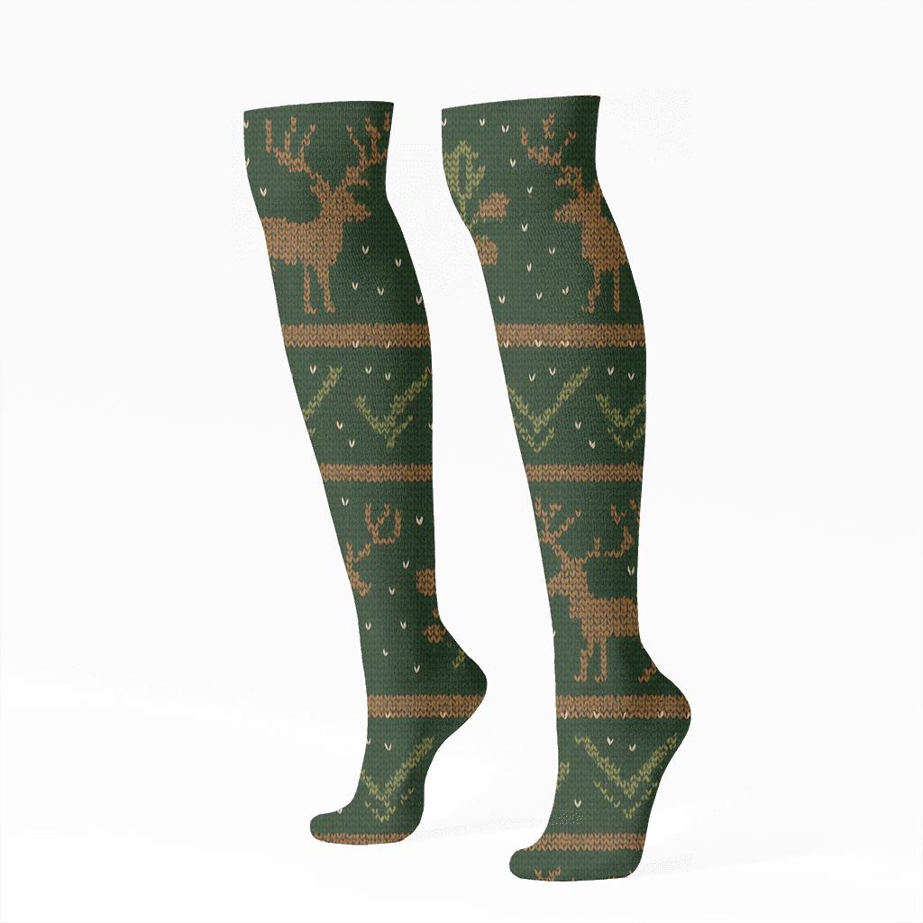 Woodland Knit Illusion Deer Fair Isle soft everyday knee-high socks