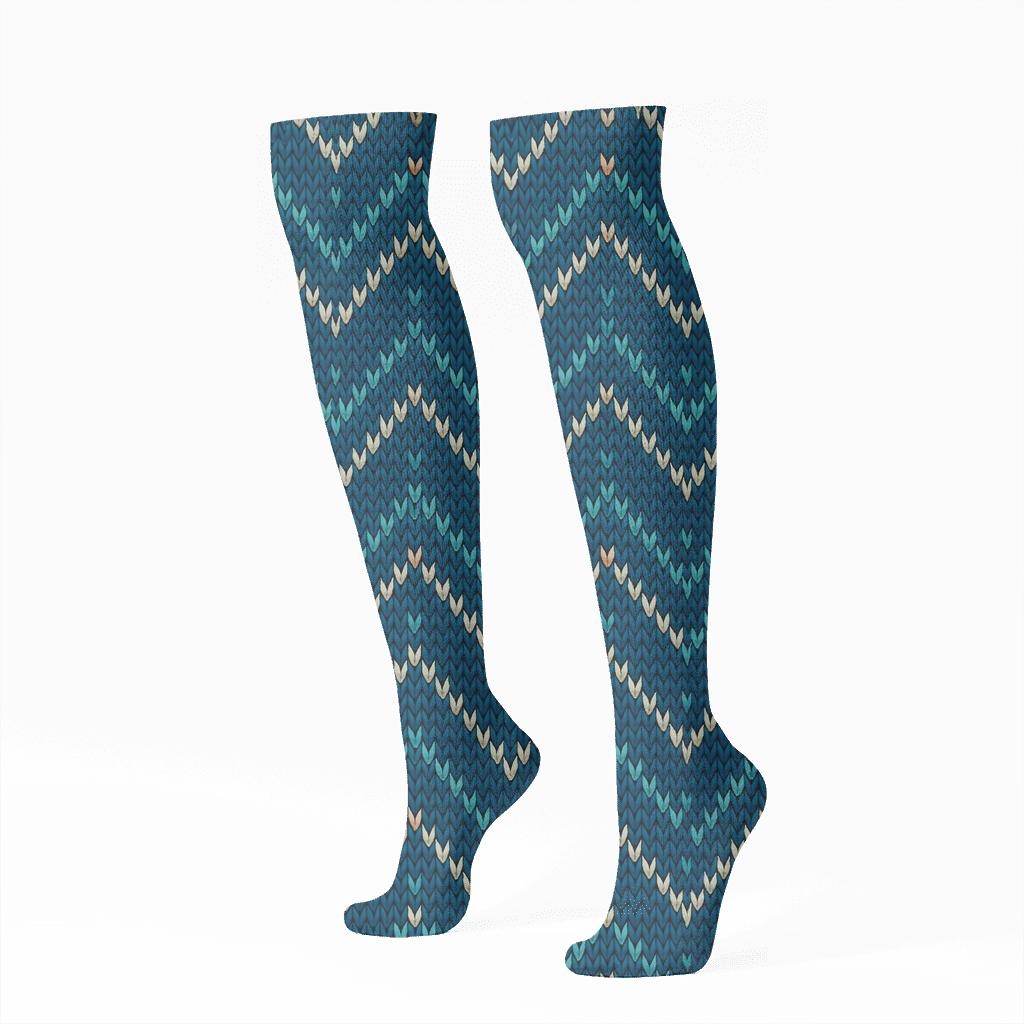 Knitted Illusion Fish Scale Chevron unique graphic knee-high socks