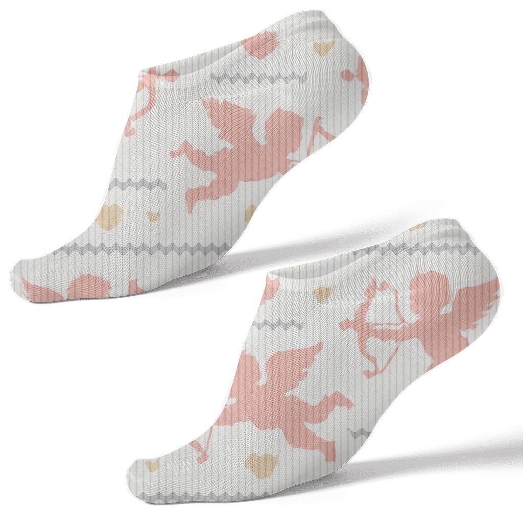 Mirrored Bow And Arrow Lattice With Valentines Cupid Silhouette designer print ankle socks