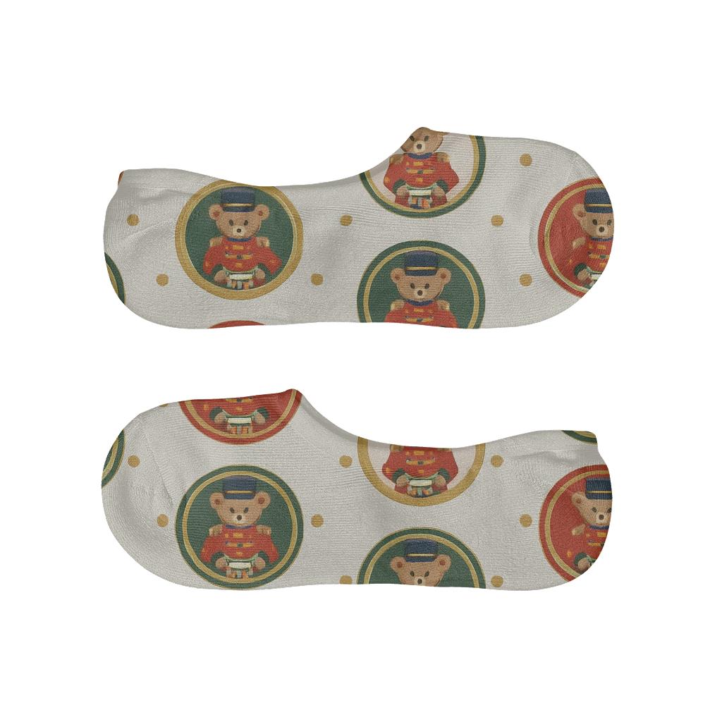 Bear Nutcracker Medals Polka Grid On Ivory Background anti-slip no-show socks