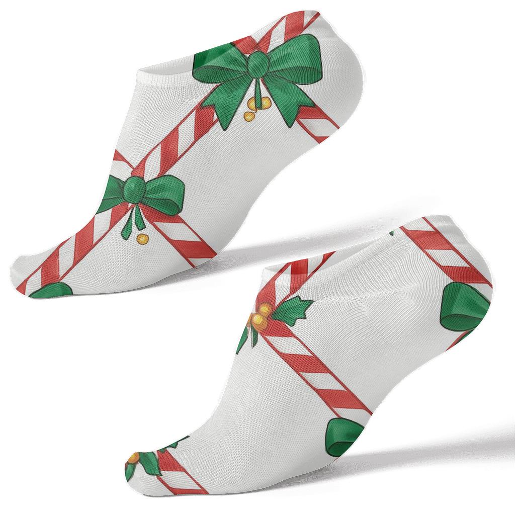 Candy Cane Lattice With Xmas Bows soft everyday ankle socks