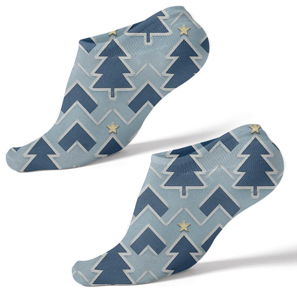 Christmas Tree Chevron On Icy Blue Field comfortable cotton ankle socks