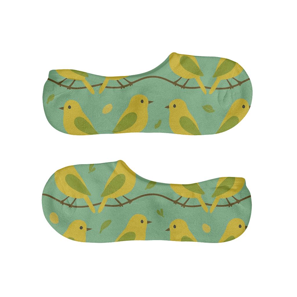 Canary Songwave Perch Pattern On Mint Background low cut no-show socks