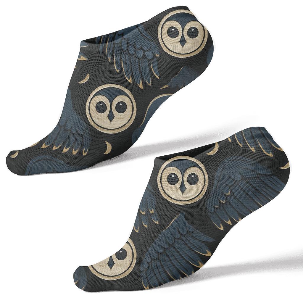 Midnight Owl Wing Tessellation On Black Background trendy patterned ankle socks