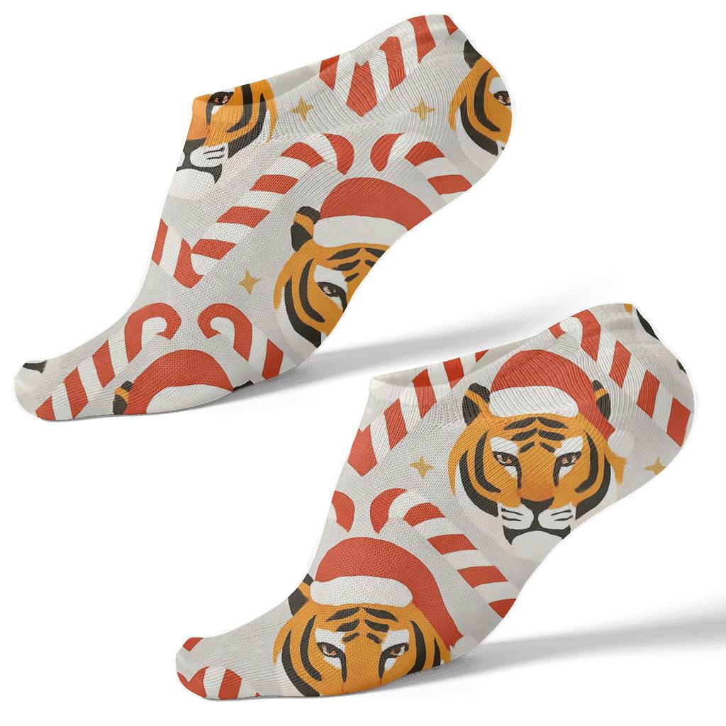 Tiger Candy Cane Chevron On Light Gray Background unique graphic ankle socks