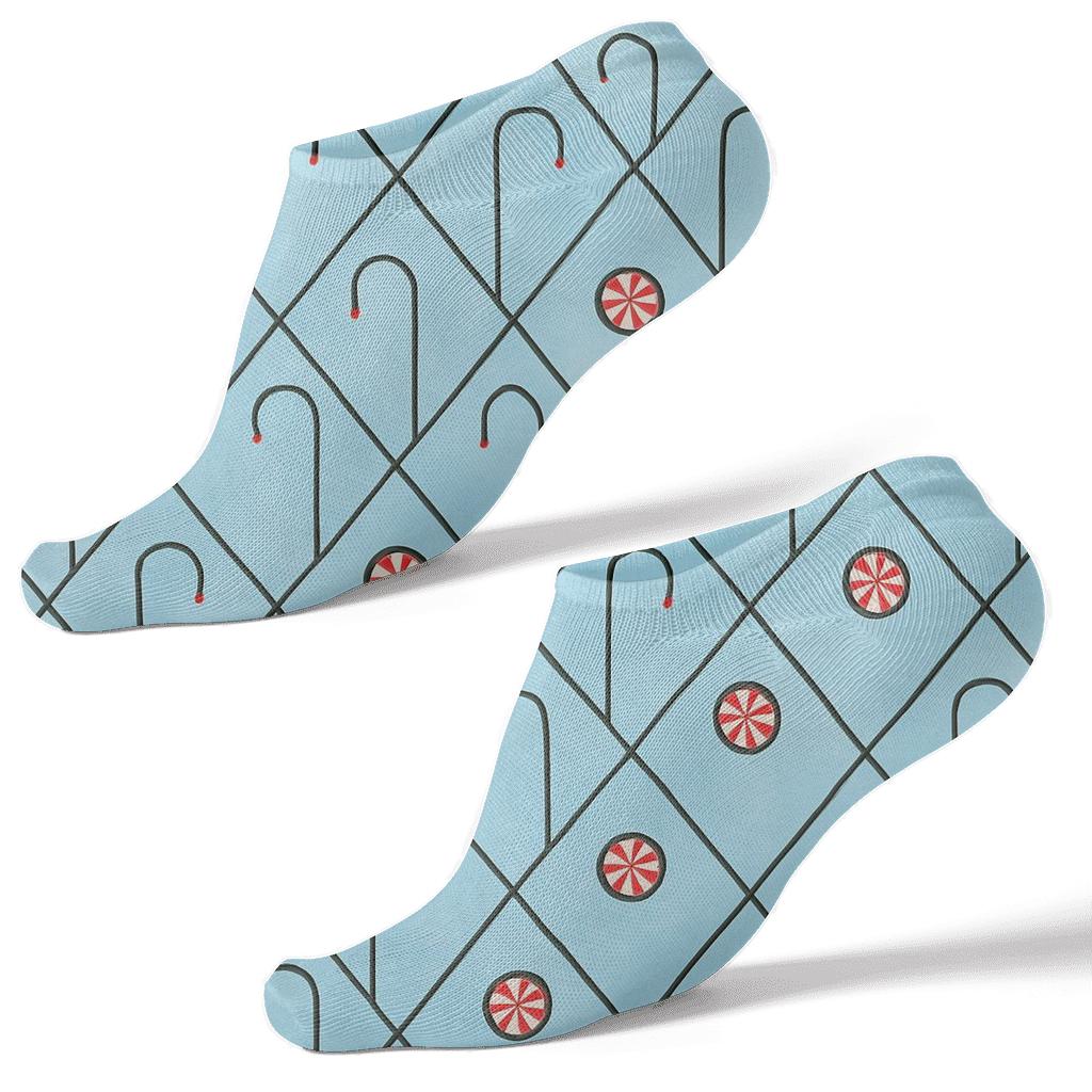 Minimal Graphic Candy Canes Lattice In Icy Blue trendy patterned ankle socks