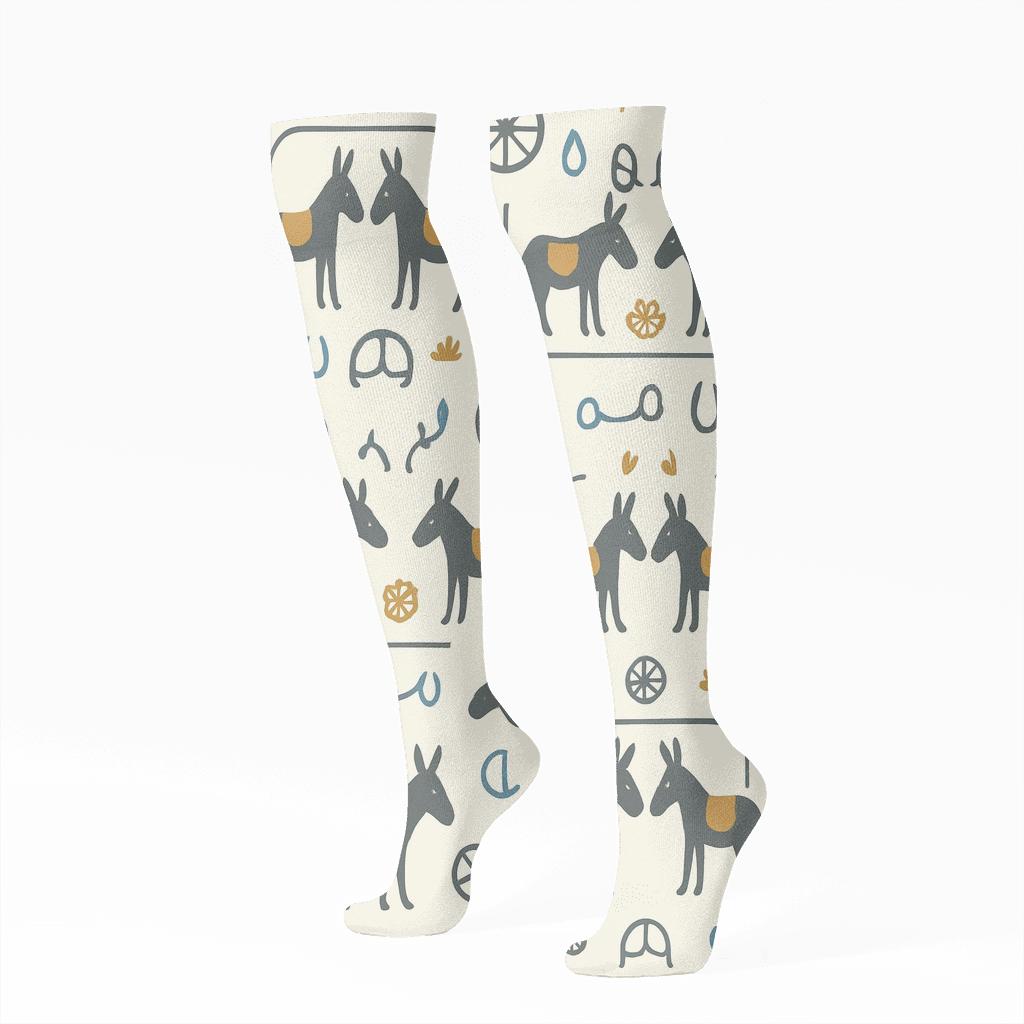 Market Day Tiles With Donkey Silhouettes trendy patterned knee-high socks