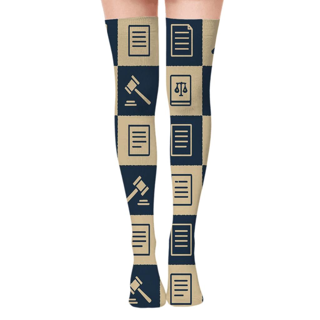 Courtroom Ledger Tiles For Lawyer Life custom over-the-knee socks