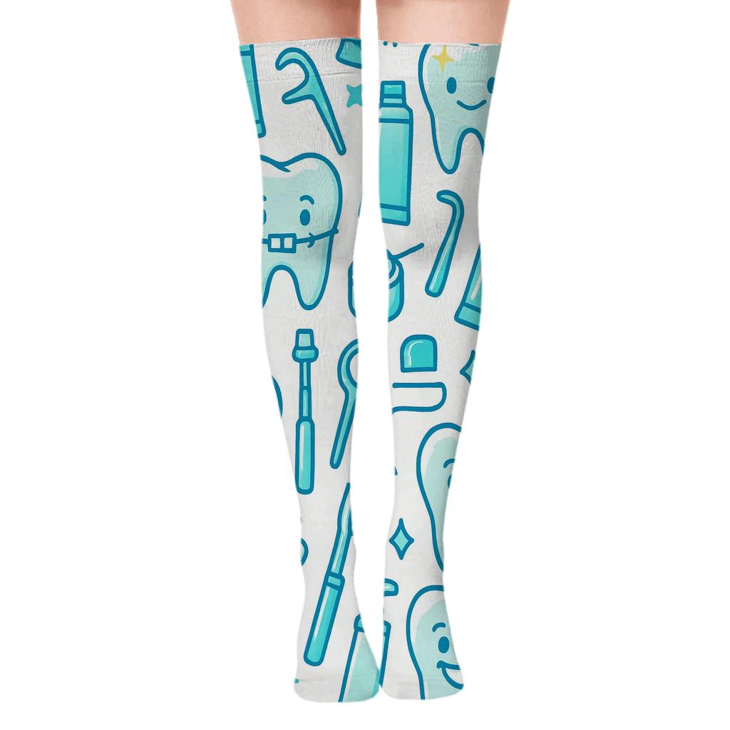 Dental Crowns And Braces Pattern For Dentist unique graphic over-the-knee socks