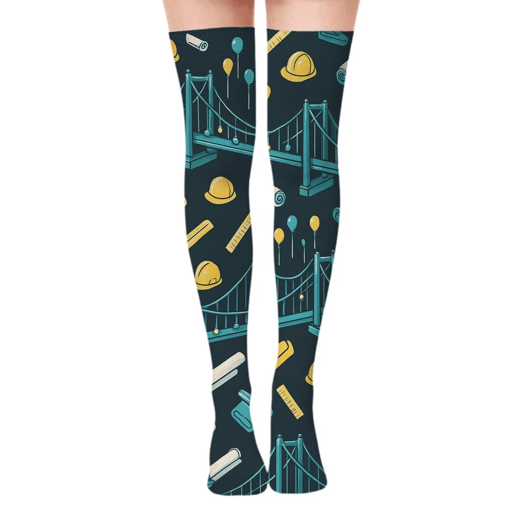 City Balloon Bridge Tessellation For Architect Gifts trendy patterned over-the-knee socks