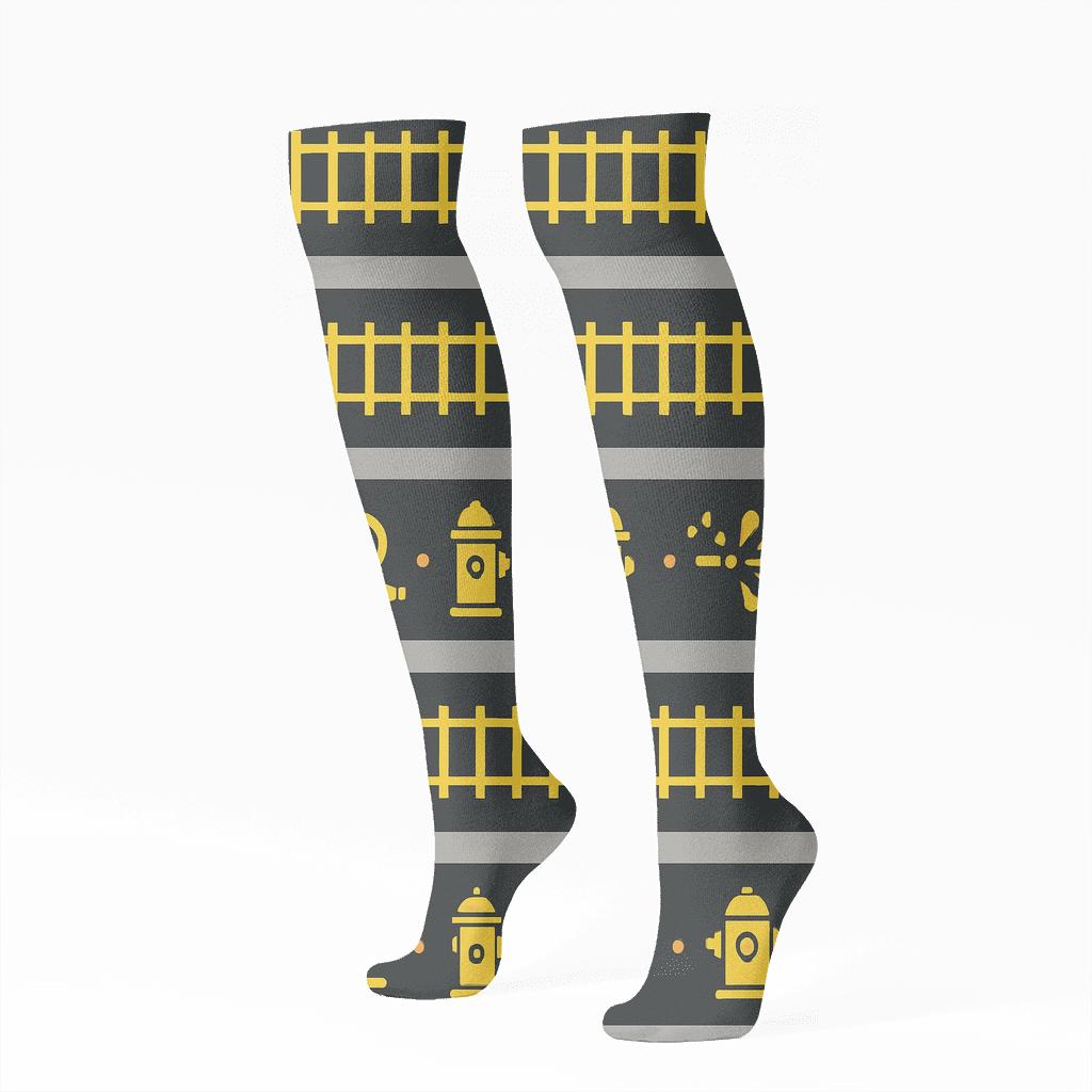 Ladder Stripe Bands With Fire Fighter Icons trendy patterned knee-high socks
