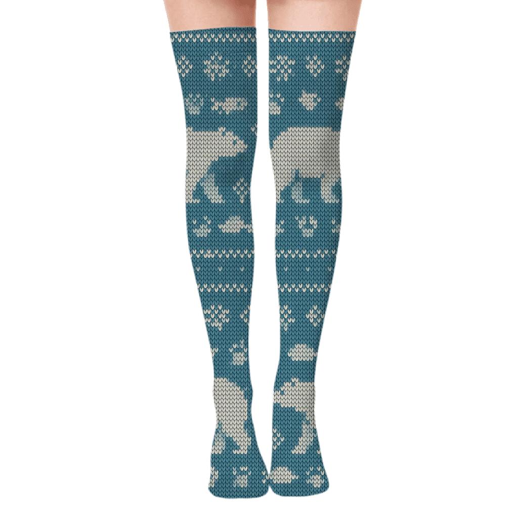 Knitted Illusion Fair Isle Polar Bear Bands comfortable cotton over-the-knee socks