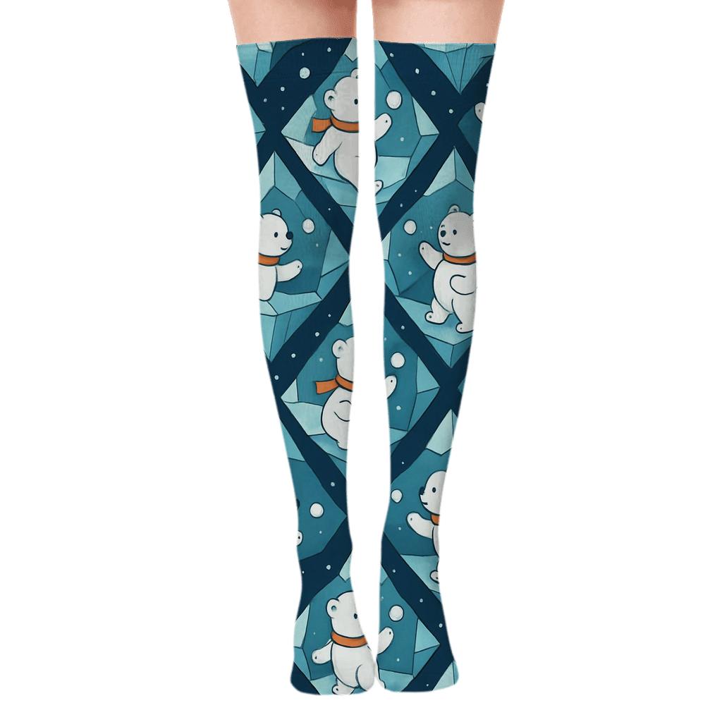 Iceberg Lattice With Polar Bear Cub Scenes soft everyday over-the-knee socks