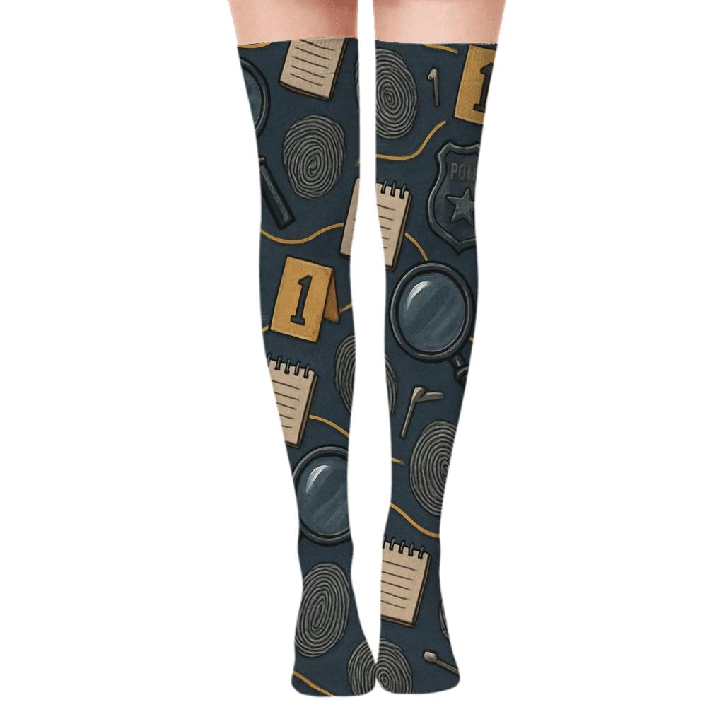 Midnight Evidence Map Police Detective Collage premium cozy over-the-knee socks