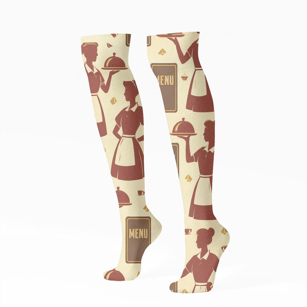 Menu Lattice With Waitress Silhouettes premium sports knee-high socks