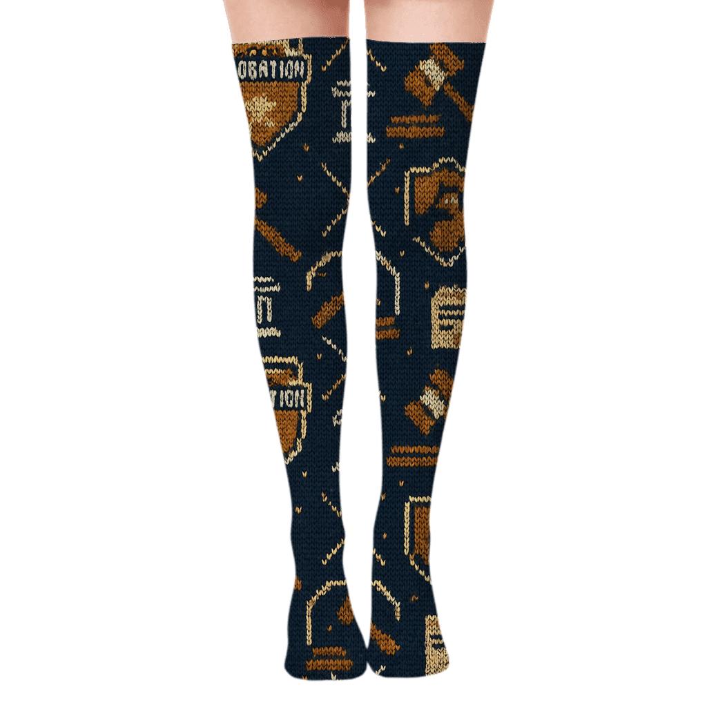 Probation Officer Badge And Gavel Knit Illusion Lattice premium cozy over-the-knee socks